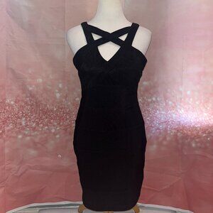 Windsor Black V Neck Criss Cross Front Mini Dress Size L